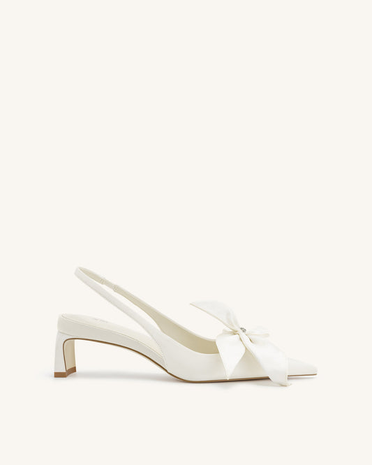 Queena Floral Appliques Slingback Pumps - Ivory White | JW PEI