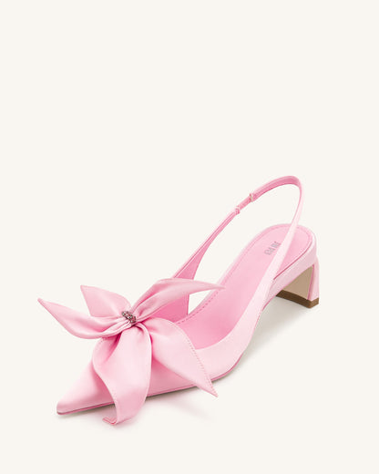 Queena Floral Appliques Slingback Pumps - Pink | JW PEI