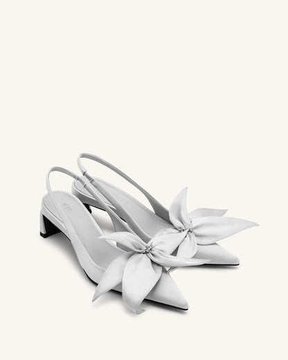 Queena Floral Appliques Slingback Pumps - Silver | JW PEI