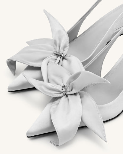 Queena Floral Appliques Slingback Pumps - Silver | JW PEI