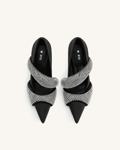 Sara Artificial Crystal Pumps - Black | JW PEI