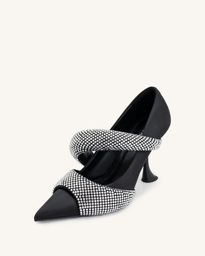 Sara Artificial Crystal Pumps - Black | JW PEI