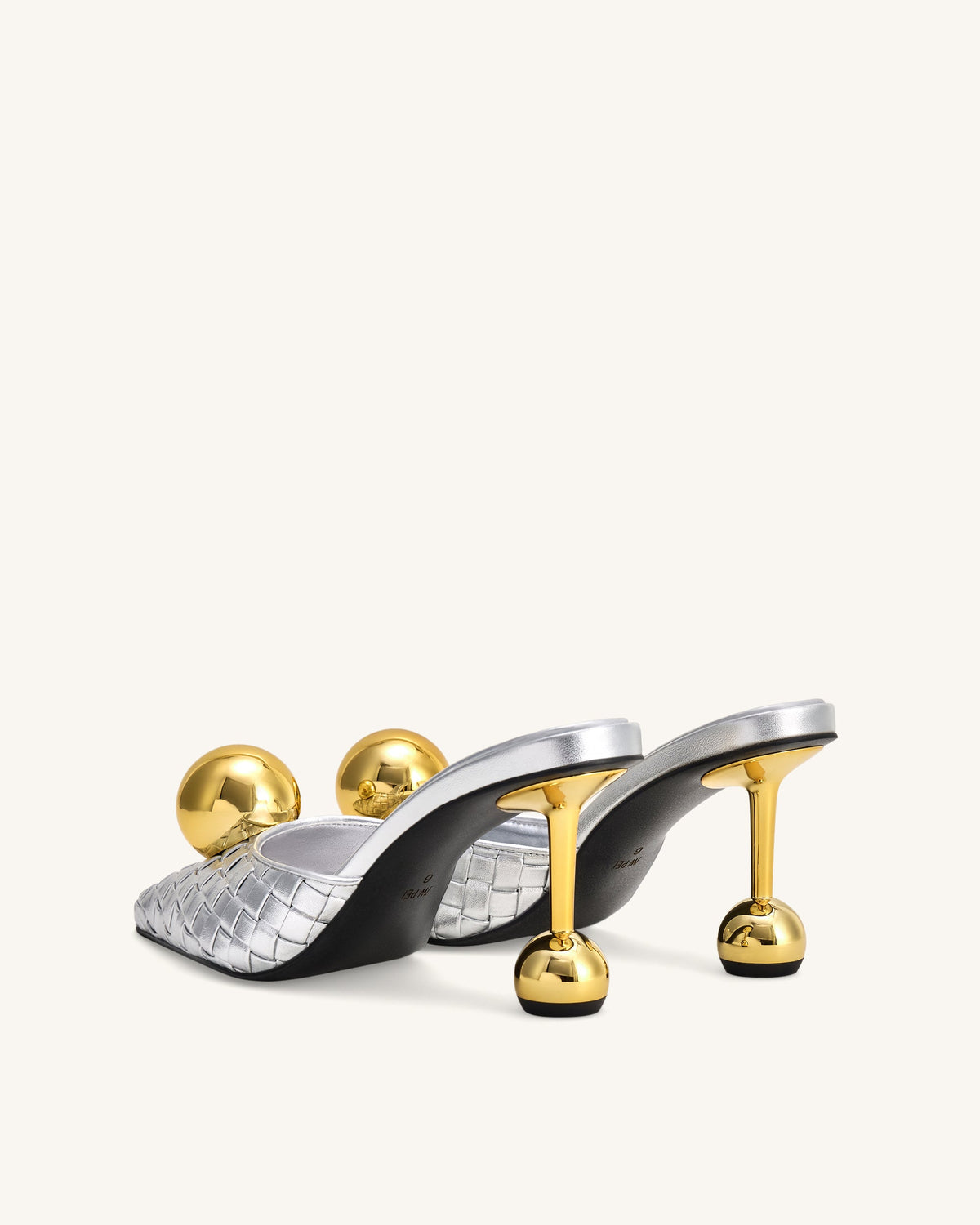 Sofia Woven Sphere Heel Mules - Silver & Gold | JW PEI