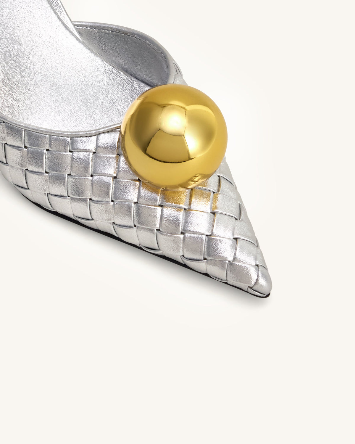 Sofia Woven Sphere Heel Mules - Silver & Gold | JW PEI
