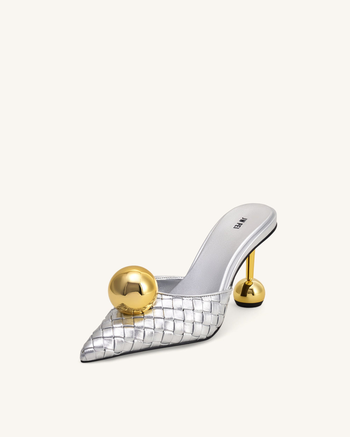 Sofia Woven Sphere Heel Mules - Silver & Gold | JW PEI