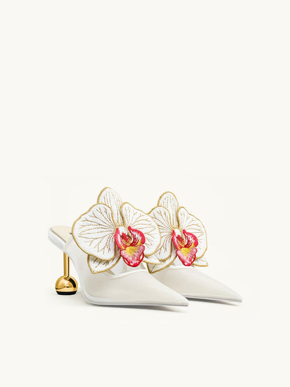 Sofia Orchid Sphere Heel Mules - White | JW PEI