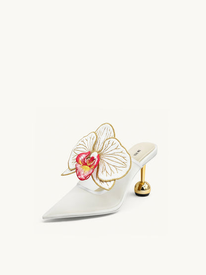 Sofia Orchid Sphere Heel Mules - White | JW PEI