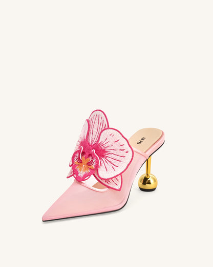 Sofia Orchid Sphere Heel Mules - Pink | JW PEI