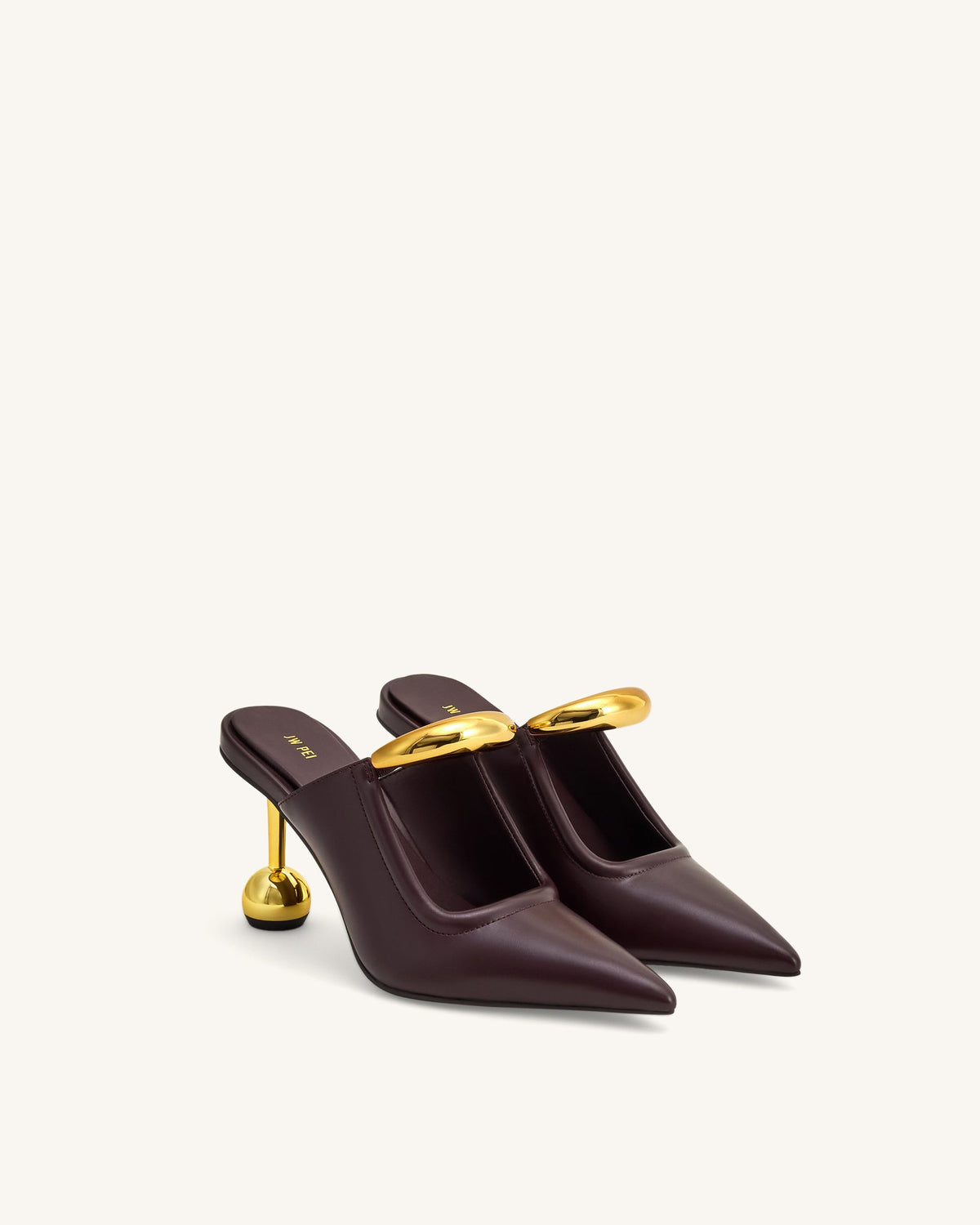 Sofia Metal Accent Sphere Heel Mules - Deep Burgundy | JW PEI