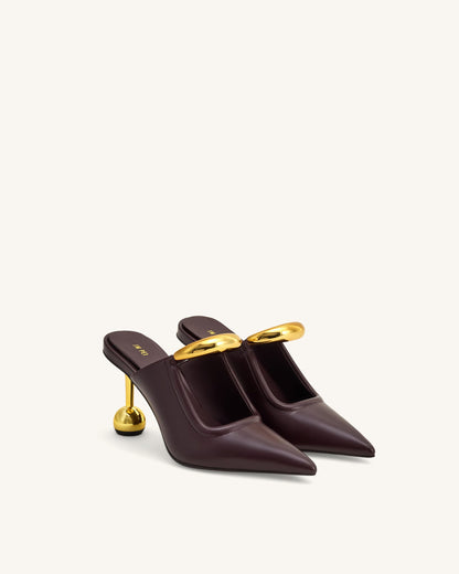 Sofia Metal Accent Sphere Heel Mules - Deep Burgundy | JW PEI