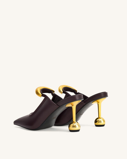 Sofia Metal Accent Sphere Heel Mules - Deep Burgundy | JW PEI