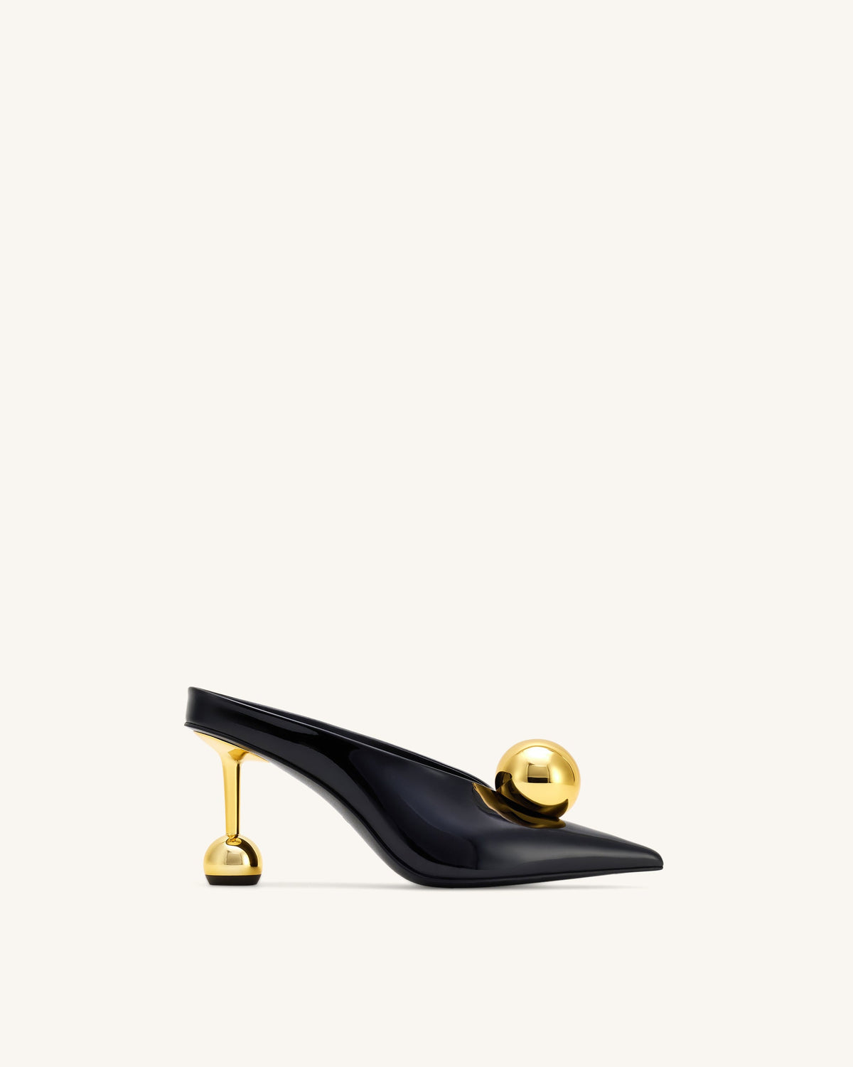 Sofia Angled Vamp Heel Mules - Black & Gold | JW PEI