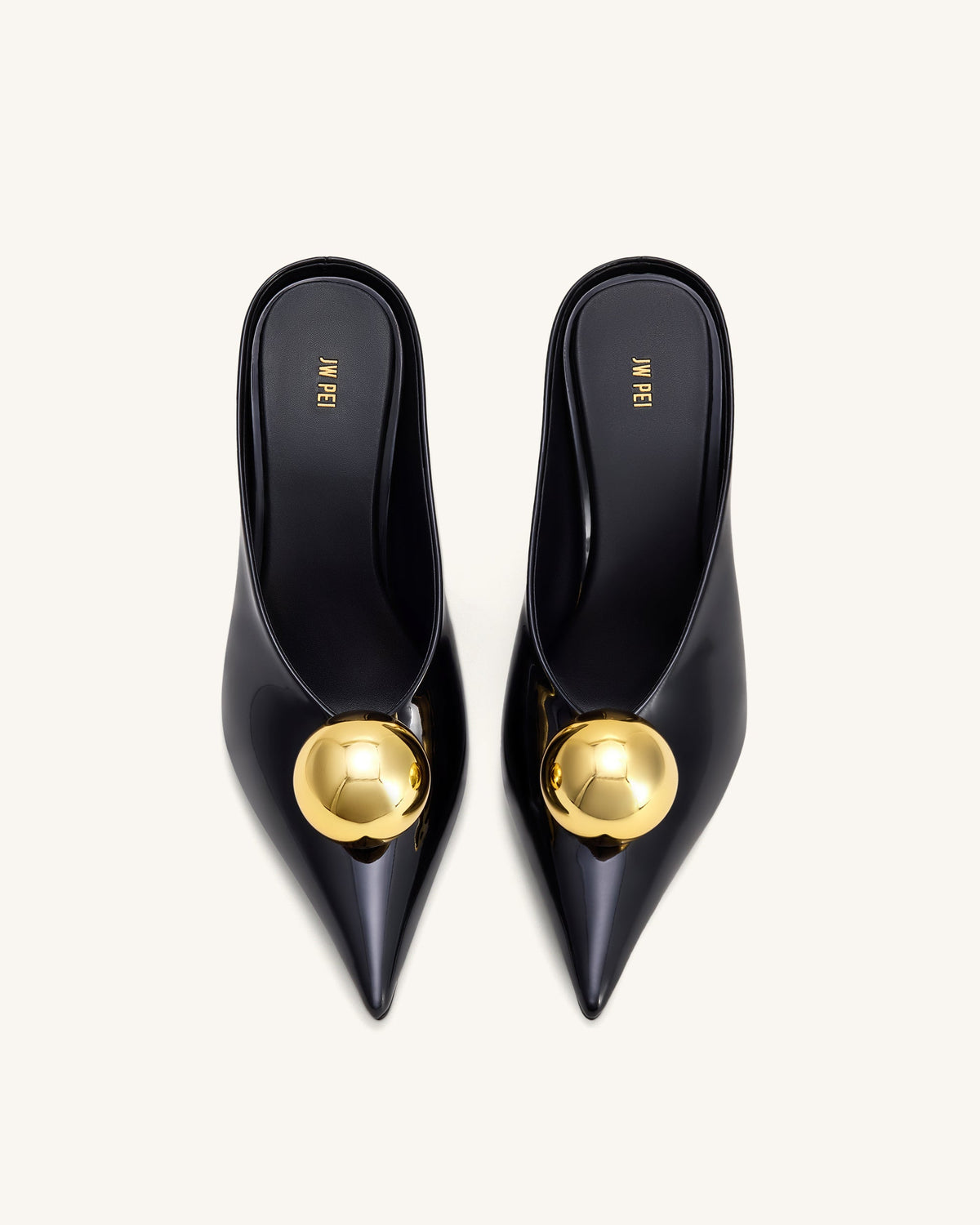 Sofia Angled Vamp Heel Mules - Black & Gold | JW PEI