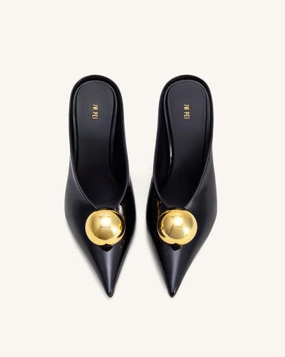 Sofia Angled Vamp Heel Mules - Black & Gold | JW PEI