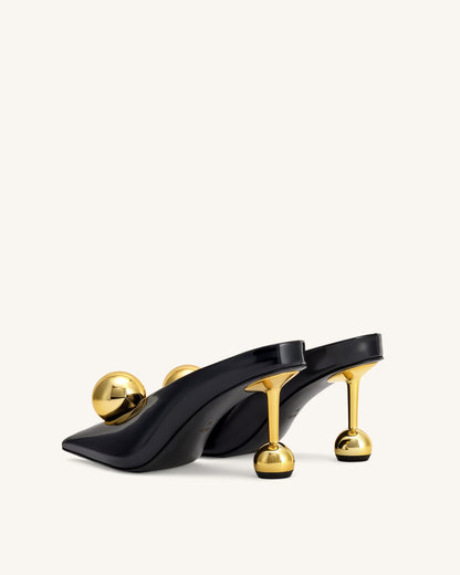 Sofia Angled Vamp Heel Mules - Black & Gold | JW PEI