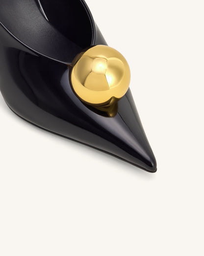 Sofia Angled Vamp Heel Mules - Black & Gold | JW PEI
