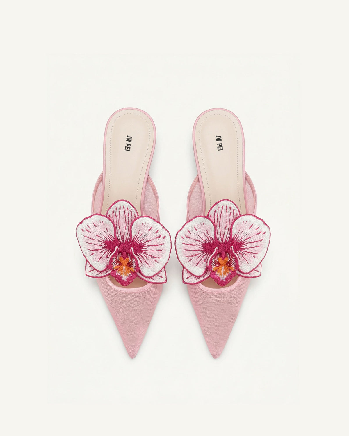 Helena Embroidery Decoration Pierced Mules - Pink | JW PEI