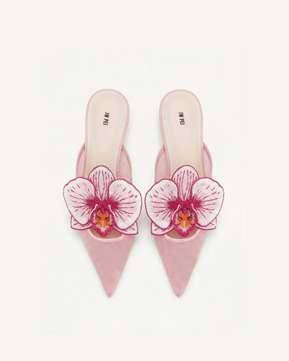 Helena Embroidery Decoration Pierced Mules - Pink | JW PEI