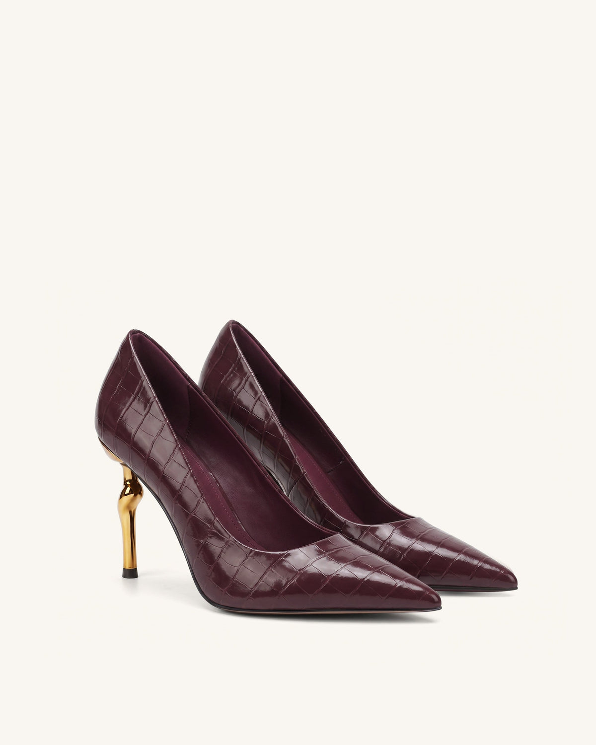 Hazel Croc-Embossed Heels - Burgundy | JW PEI
