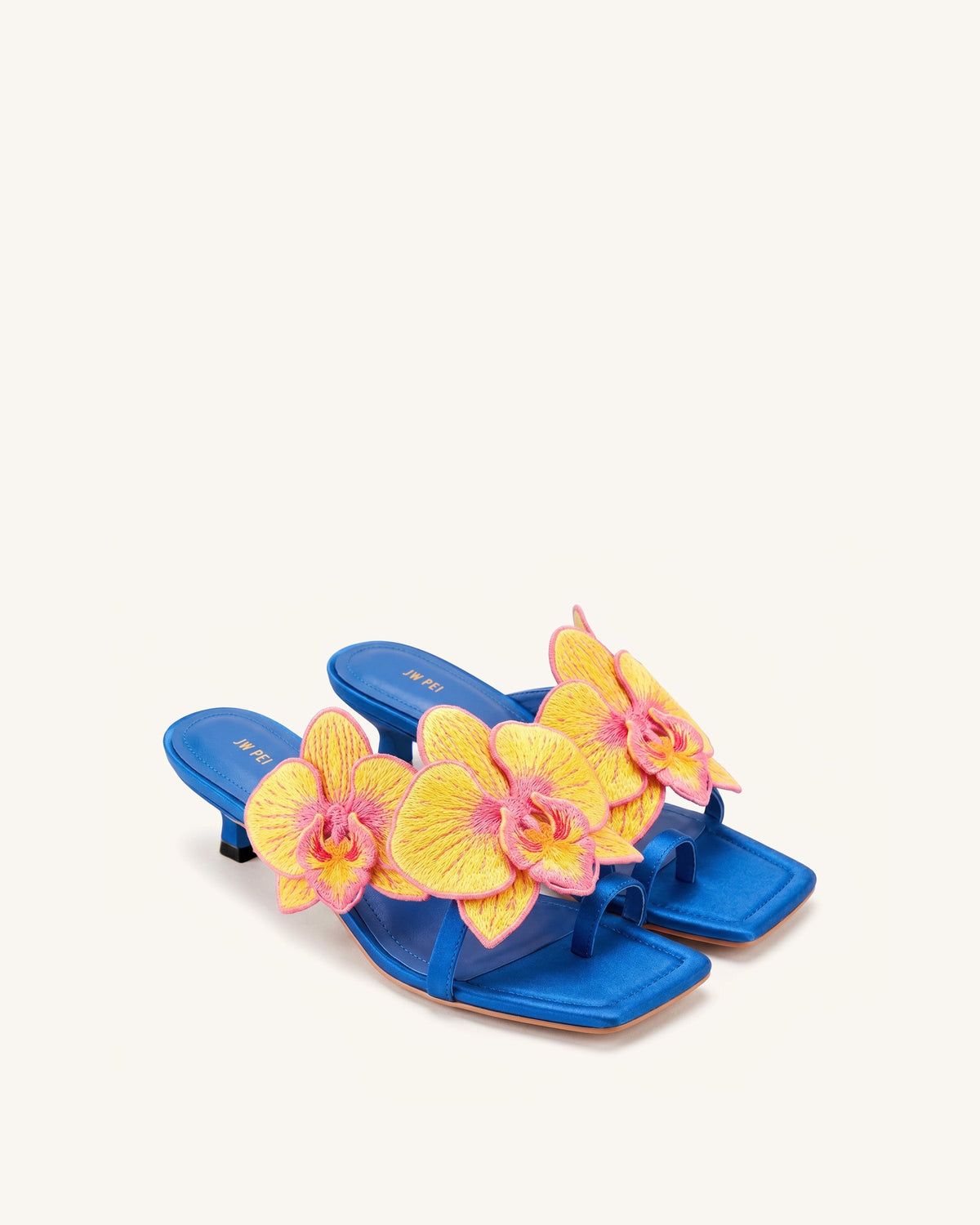 Serena Orchid Embroidered Toe Ring Heeled Sandals - Royal Blue | JW PEI