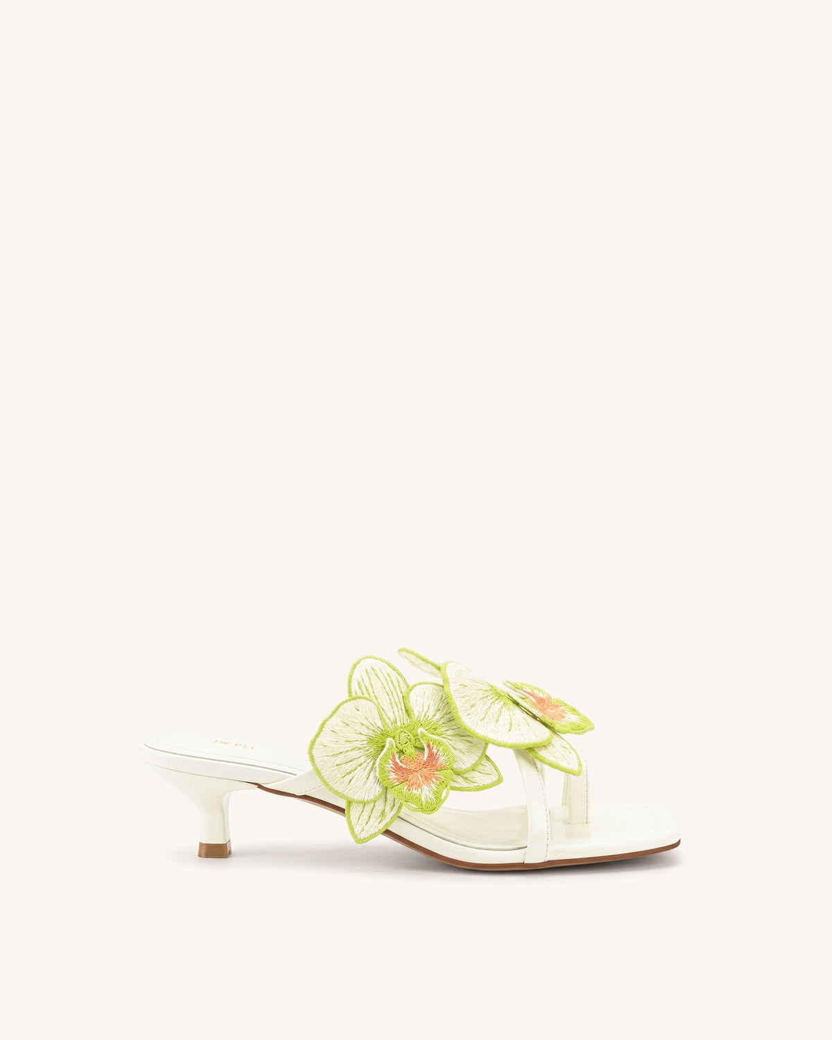 Serena Orchid Embroidered Toe Ring Heeled Sandals - Ivory Green | JW PEI