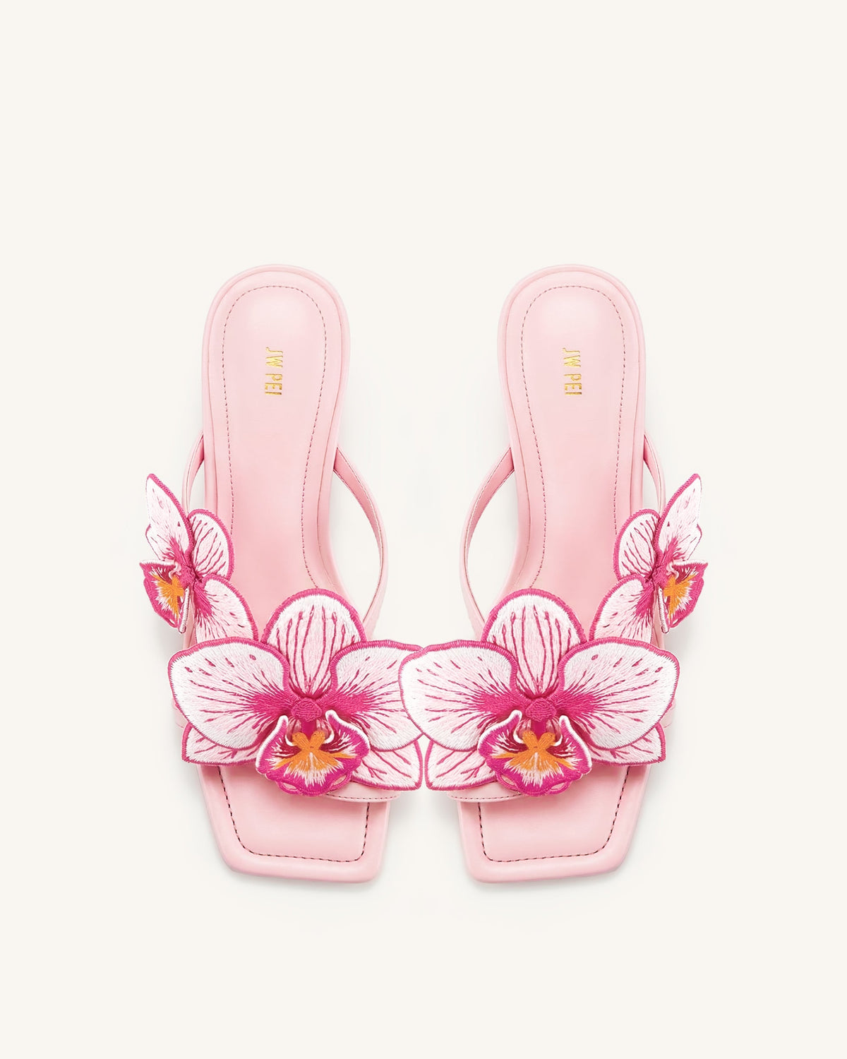 Serena Orchid Embroidered Toe Ring Heeled Sandals - Baby Pink | JW PEI