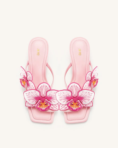 Serena Orchid Embroidered Toe Ring Heeled Sandals - Baby Pink | JW PEI