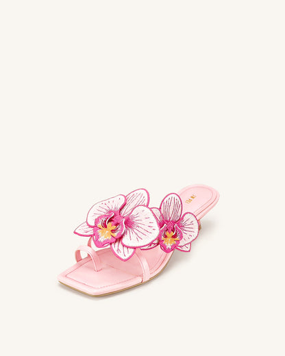 Serena Orchid Embroidered Toe Ring Heeled Sandals - Baby Pink | JW PEI