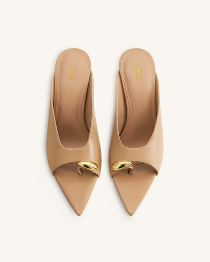 Noemi Pointed-Toe Mule Heels - Khaki | JW PEI