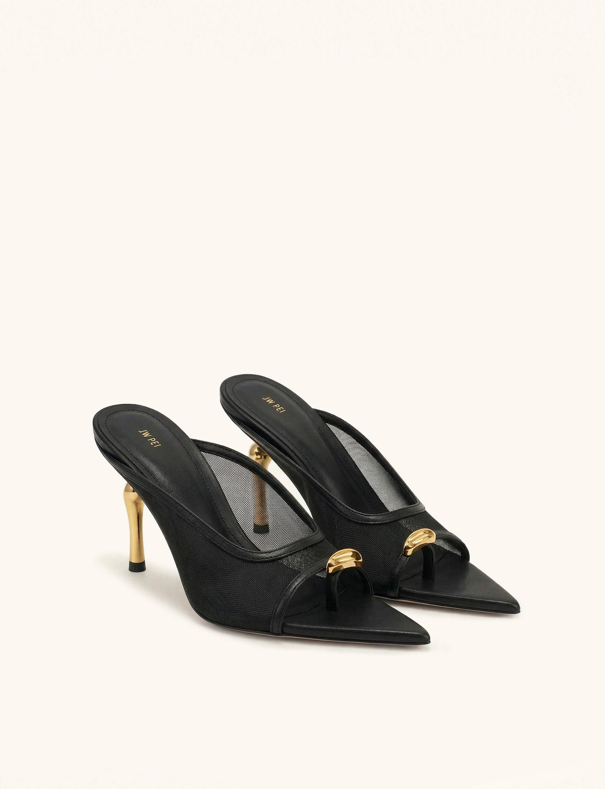 Noemi Pointed-Toe Mesh Mule Heels - Black | JW PEI