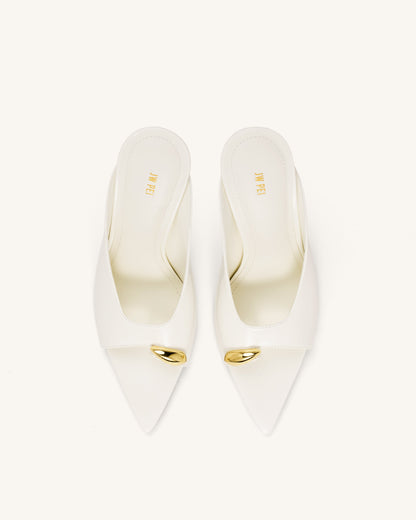 Noemi Pointed-Toe Mule Heels - White | JW PEI