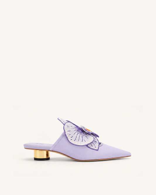 Helena Embroidery Decoration Pierced Mules - Purple | JW PEI