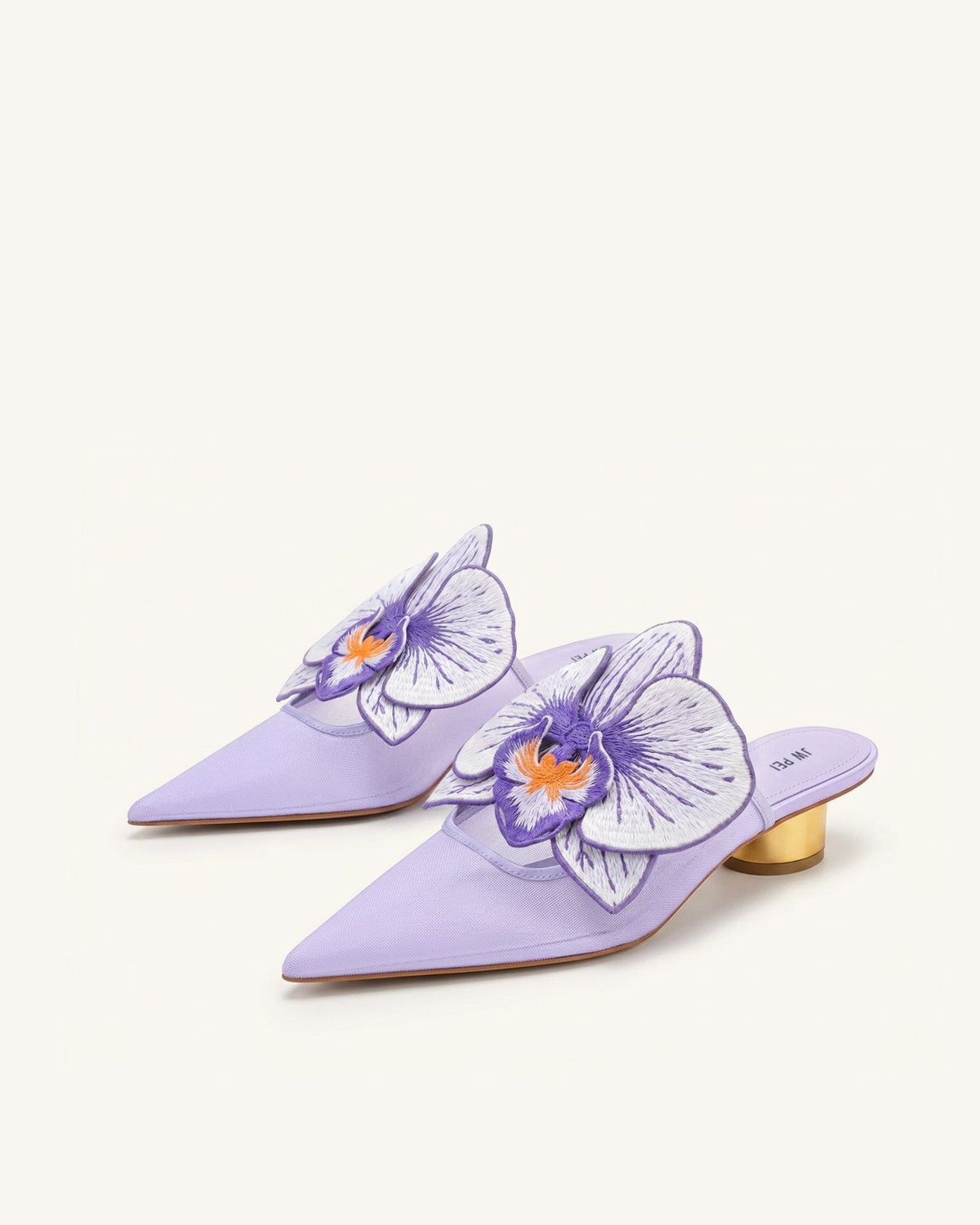 Helena Embroidery Decoration Pierced Mules - Purple | JW PEI