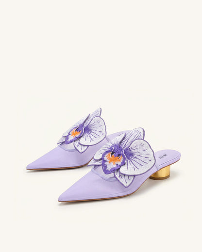 Helena Embroidery Decoration Pierced Mules - Purple | JW PEI
