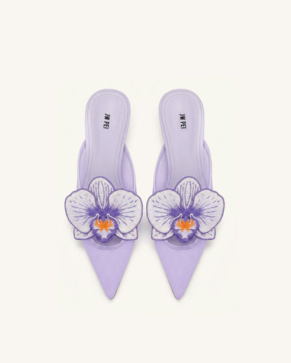 Helena Embroidery Decoration Pierced Mules - Purple | JW PEI