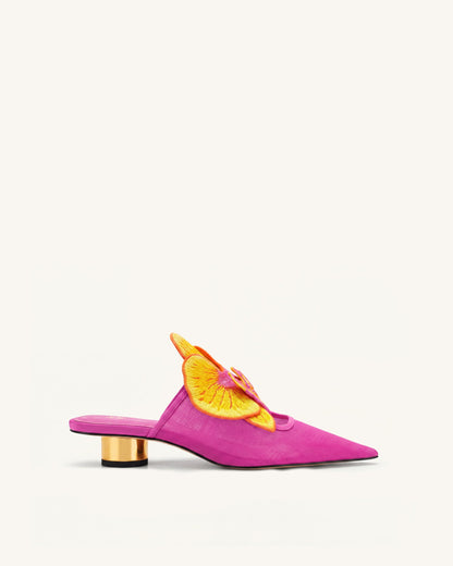 Helena Embroidery Decoration Pierced Mules - Rose Red | JW PEI