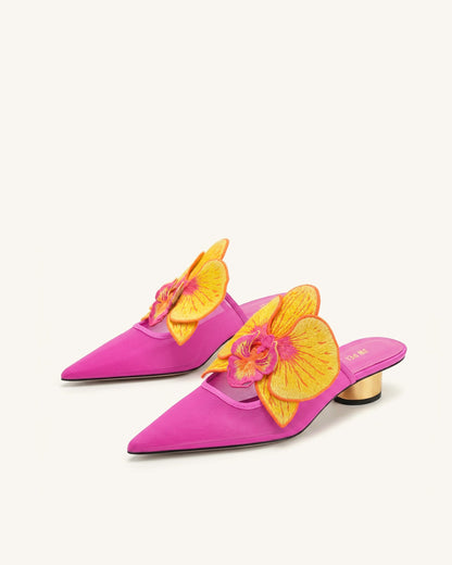 Helena Embroidery Decoration Pierced Mules - Rose Red | JW PEI
