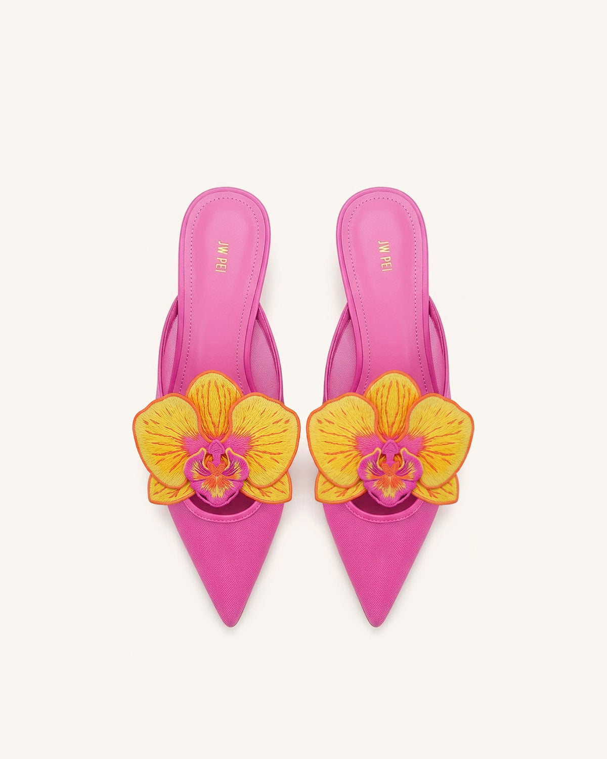 Helena Embroidery Decoration Pierced Mules - Rose Red | JW PEI