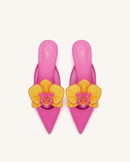 Helena Embroidery Decoration Pierced Mules - Rose Red | JW PEI