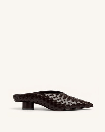 Helena Woven Textured Pointed Toe Mules - Burgundy | JW PEI