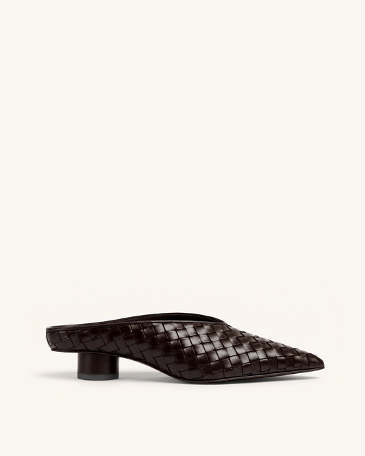 Helena Woven Textured Pointed Toe Mules - Burgundy | JW PEI
