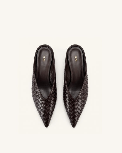 Helena Woven Textured Pointed Toe Mules - Burgundy | JW PEI