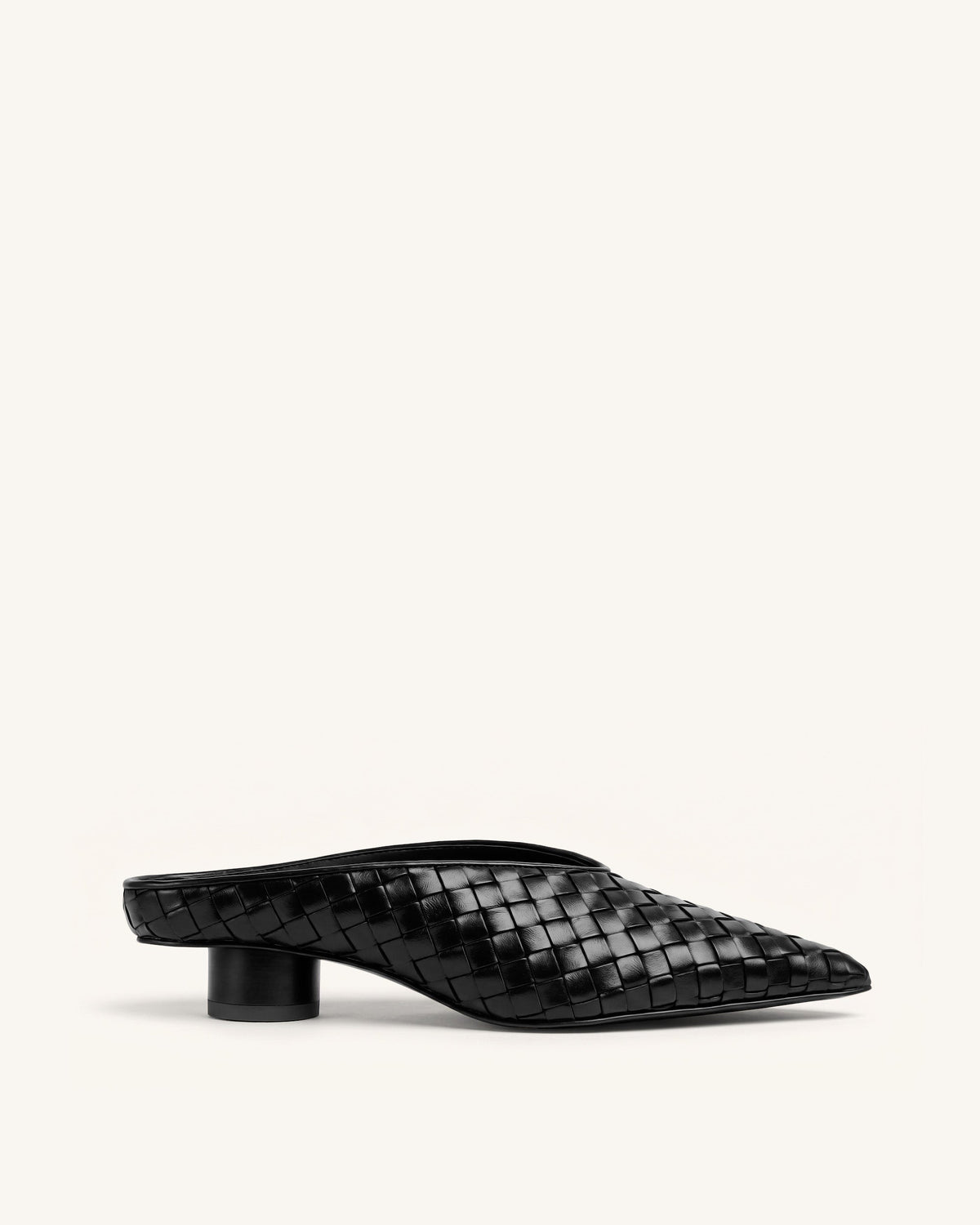 Helena Woven Textured Pointed Toe Mules - Black | JW PEI