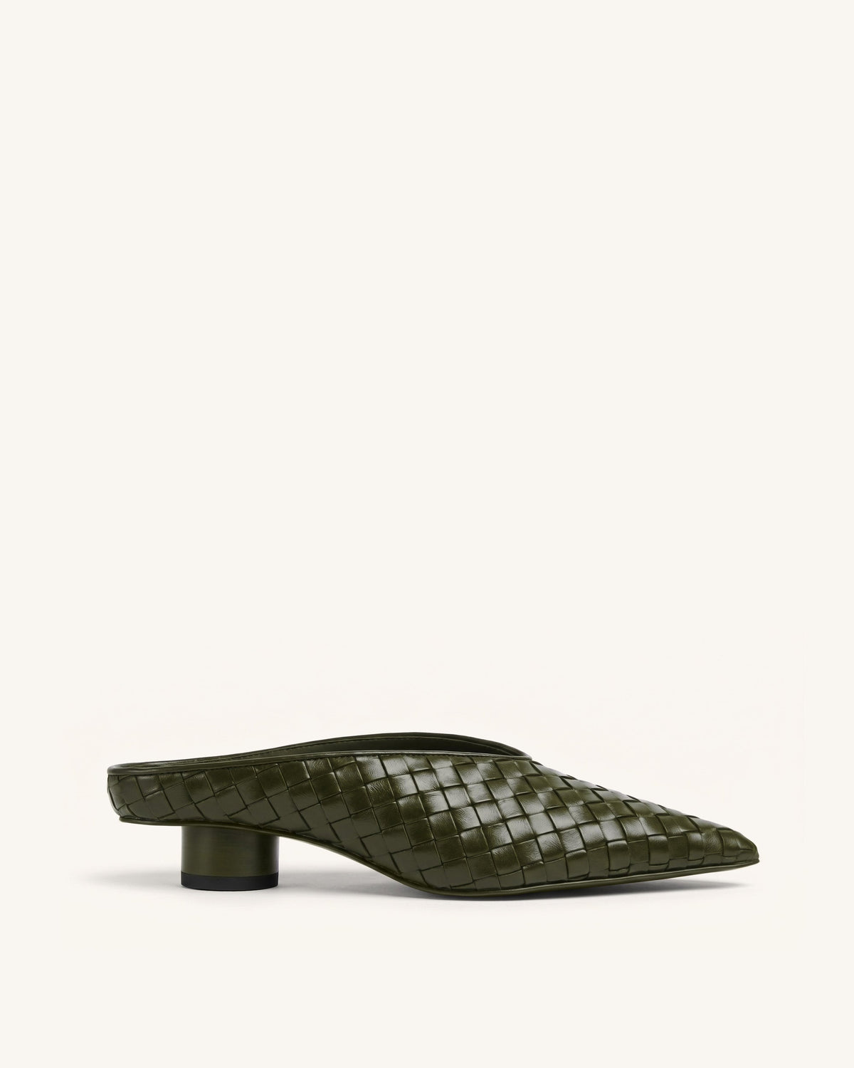 Helena Woven Textured Pointed Toe Mules - Olive Green | JW PEI