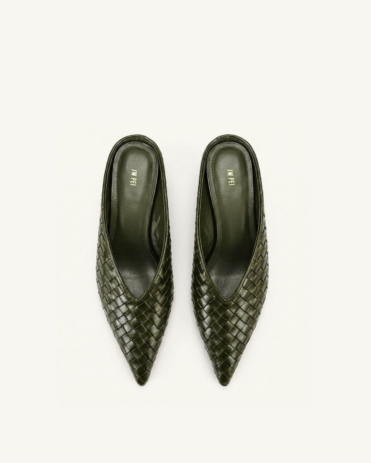 Helena Woven Textured Pointed Toe Mules - Olive Green | JW PEI