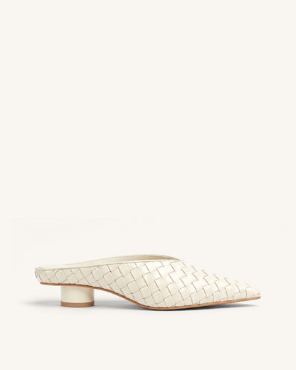 Helena Woven Textured Pointed Toe Mules - Beige | JW PEI