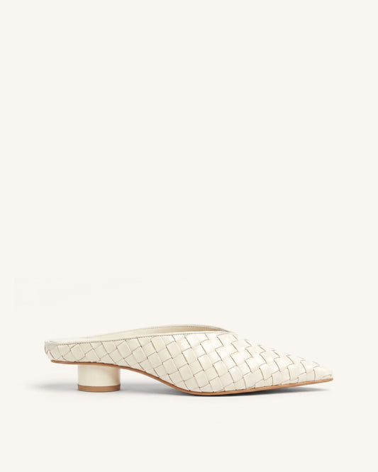 Helena Woven Textured Pointed Toe Mules - Beige | JW PEI