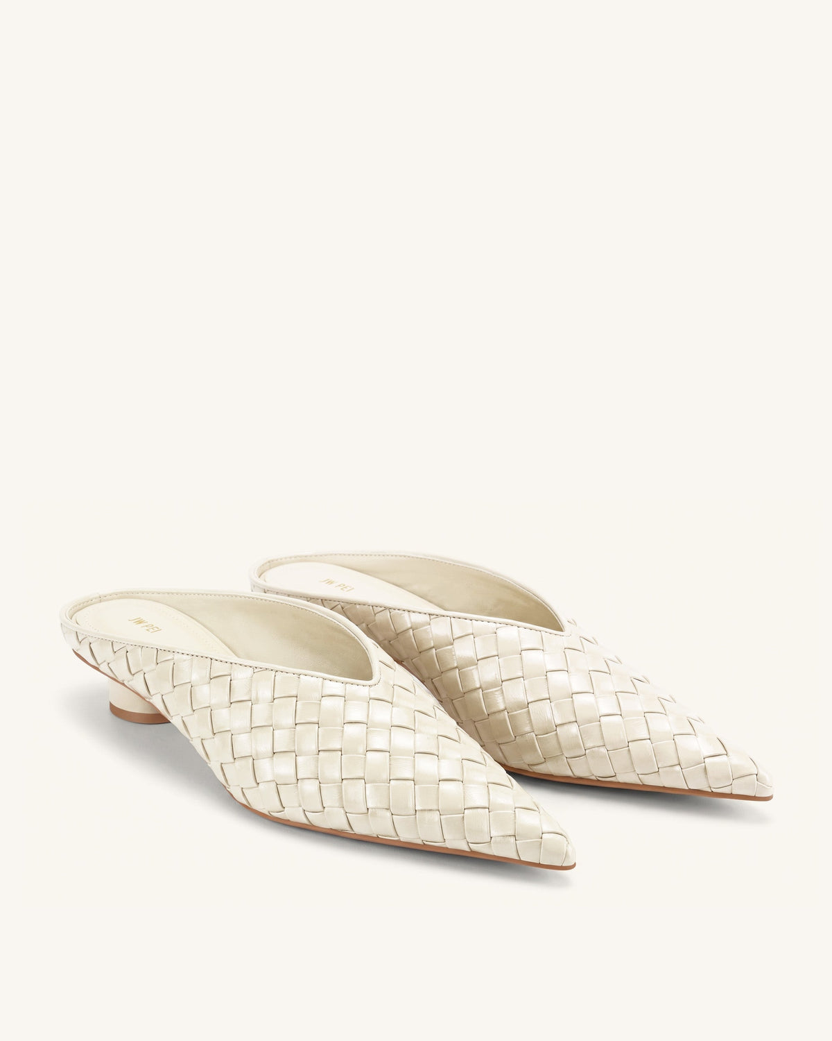 Helena Woven Textured Pointed Toe Mules - Beige | JW PEI