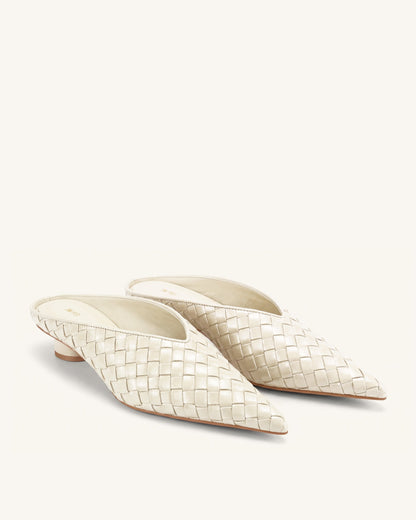 Helena Woven Textured Pointed Toe Mules - Beige | JW PEI