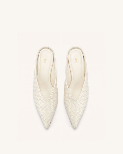 Helena Woven Textured Pointed Toe Mules - Beige | JW PEI